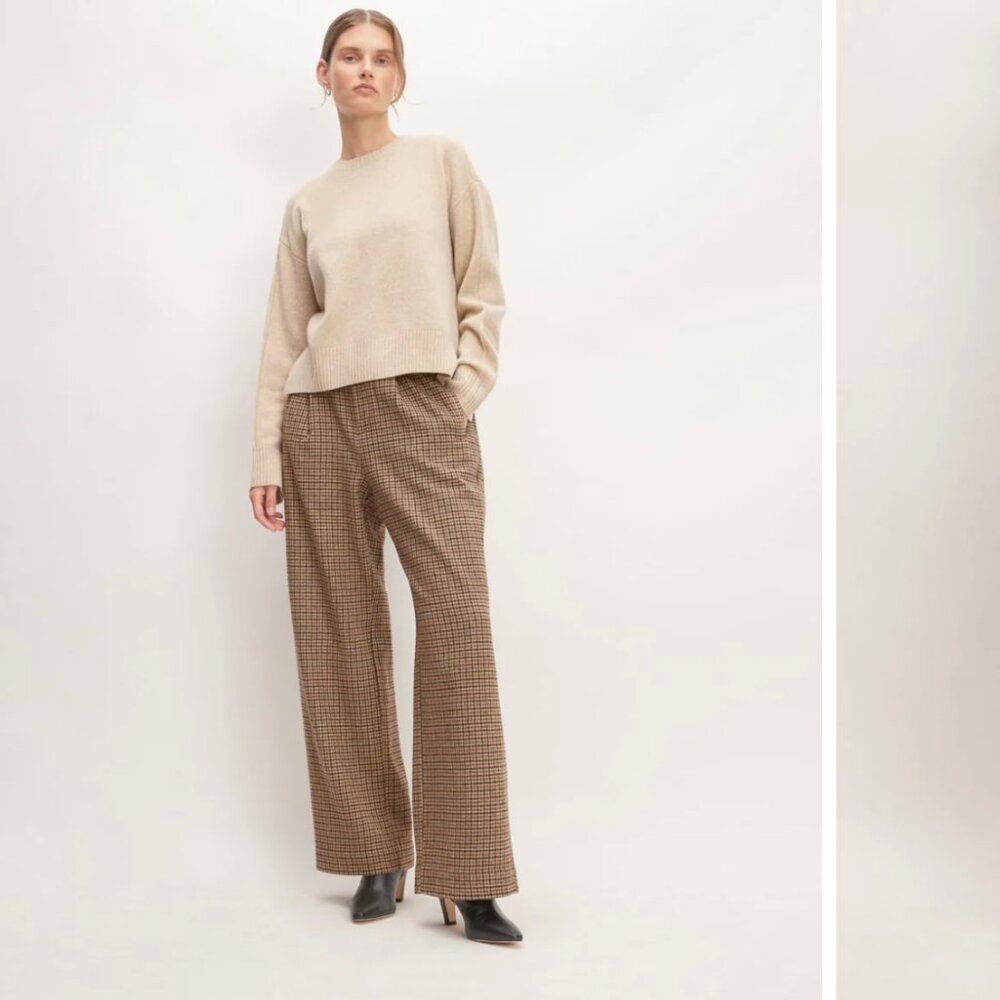 Everlane - ReWool Way-High Drape Pant in Camel Houndstooth, Size 00